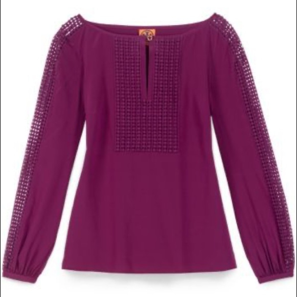 Tory Burch Silk Magenta Crochet Lillian Blouse